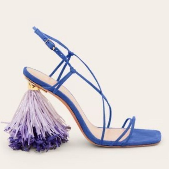 RARE Jacquemus raphia embellished strappy suede sandal in blue purple - Picture 3 of 12